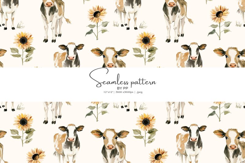 Cow Pattern, Sunflower Pattern (by Pink Studio Art)