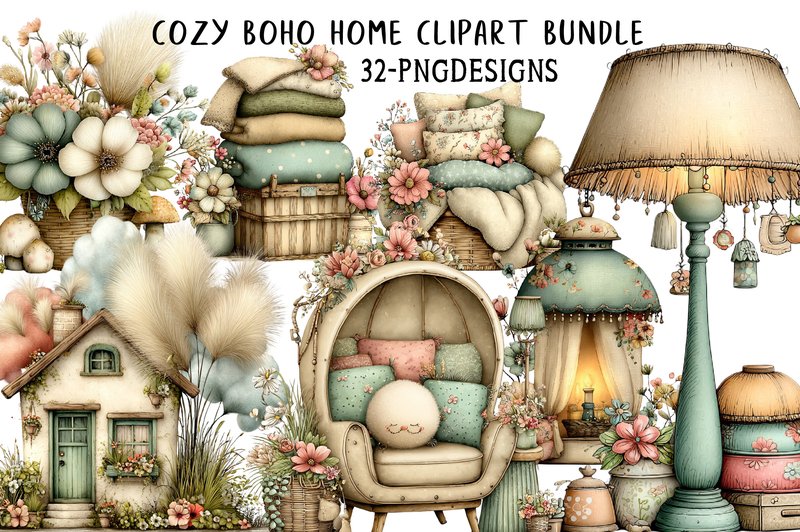 Cozy Boho Home Clipart (by Daily.Designs)
