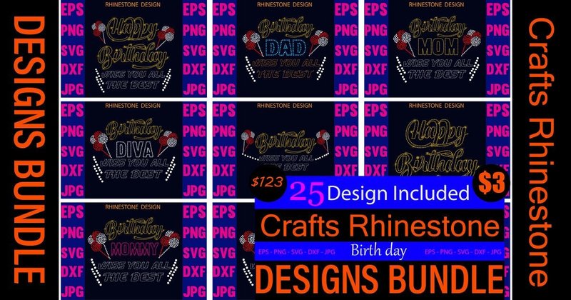 Crafts Happy Birthday Rhinestone Design Bundle (by creative rhinestone)