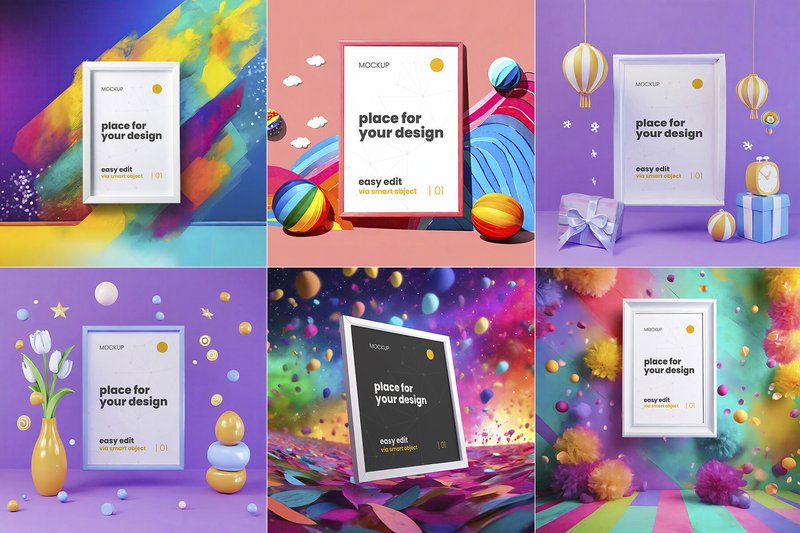 Creative Colorful Frame Poster Mockups (by LuuqasDesign)