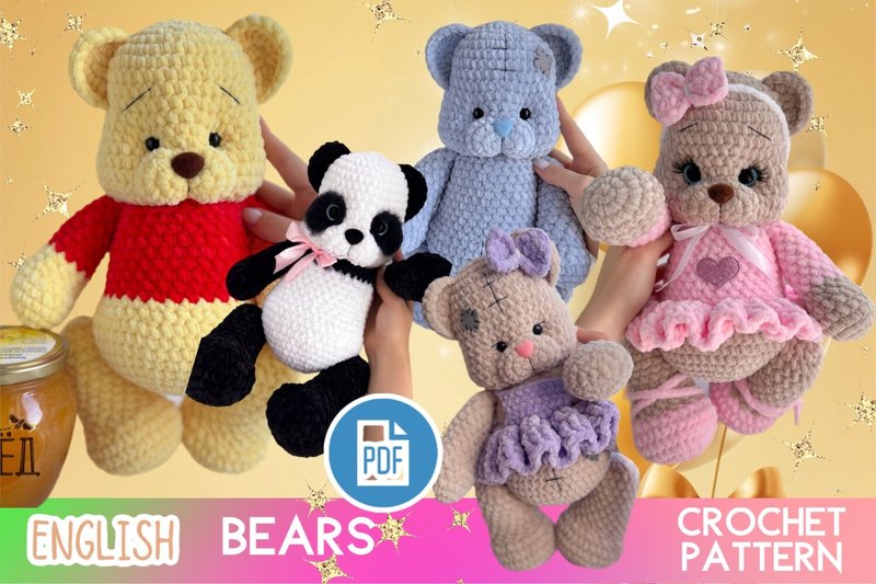 Crochet 5 Bears Amigurumi PDF Pattern (by \u041e\u043b\u044c\u0433\u0430 \u041b\u0430\u0431\u0443\u0442\u0438\u043d\u0430)
