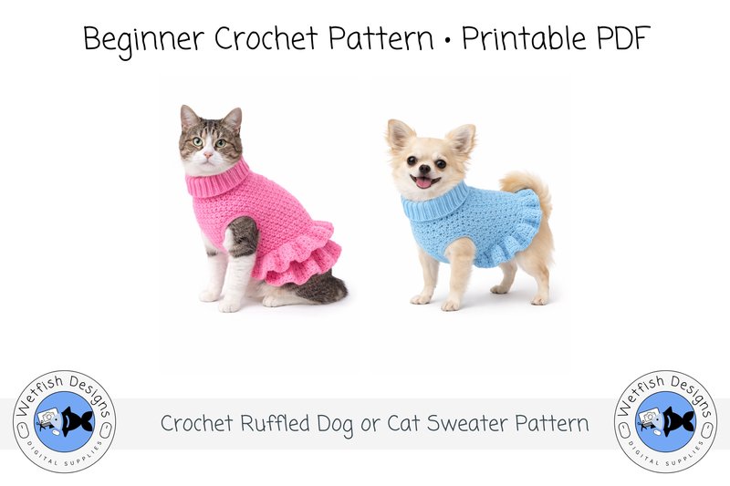 Crochet Ruffled Dog Cat Sweater Pattern (by Wetfish Designs)
