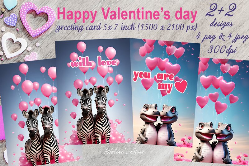 Cute Animals Valentines Cards Printable (by Helene's store)