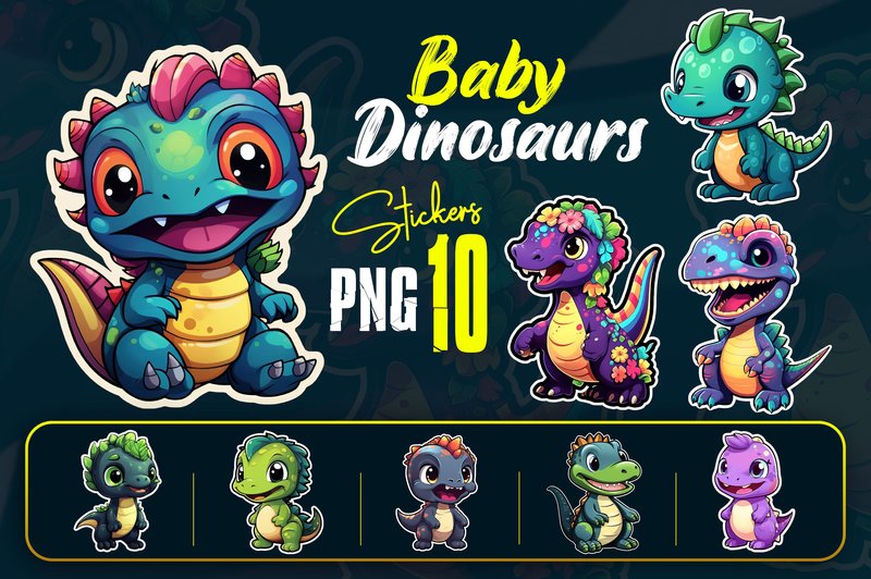 Cute Baby Dinosaurs Stickers Bundle (by waja.a.kareem)