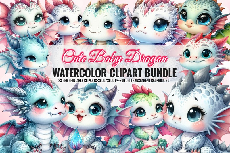 Cute Baby Dragon Clipart Bundle (by RevolutionCraft)