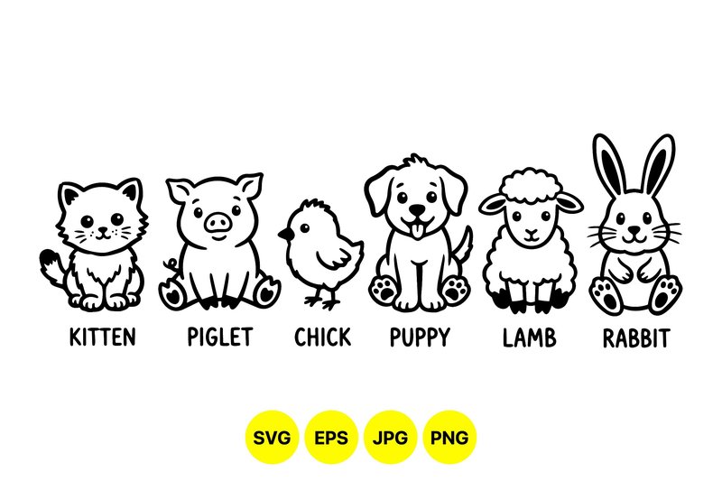 Cute Baby Farm Animal Clipart (by DesignVectx)