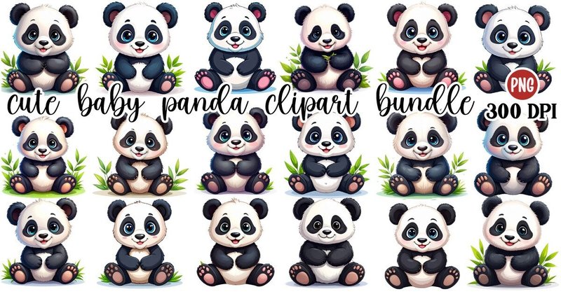Cute Baby Panda Clipart Bundle (by Art King @)