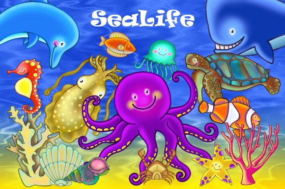 Cute Cartoon Underwater Sea Life Clipart (by Prawny)