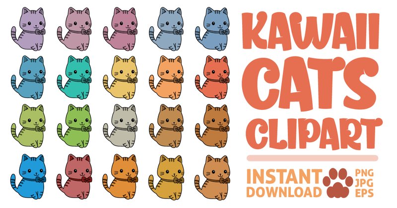 Cute Cat Clip Art Kawaii Kittens Bundle (by cutecat)