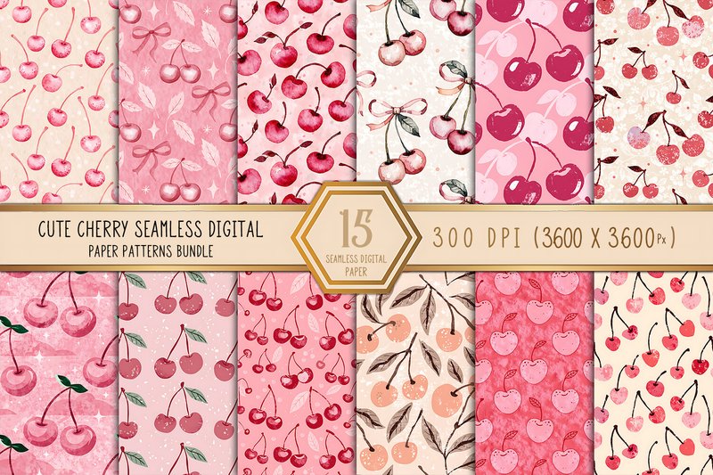 Cute Cherry Seamless Patterns Bundle (by Craftfiles-SVG)