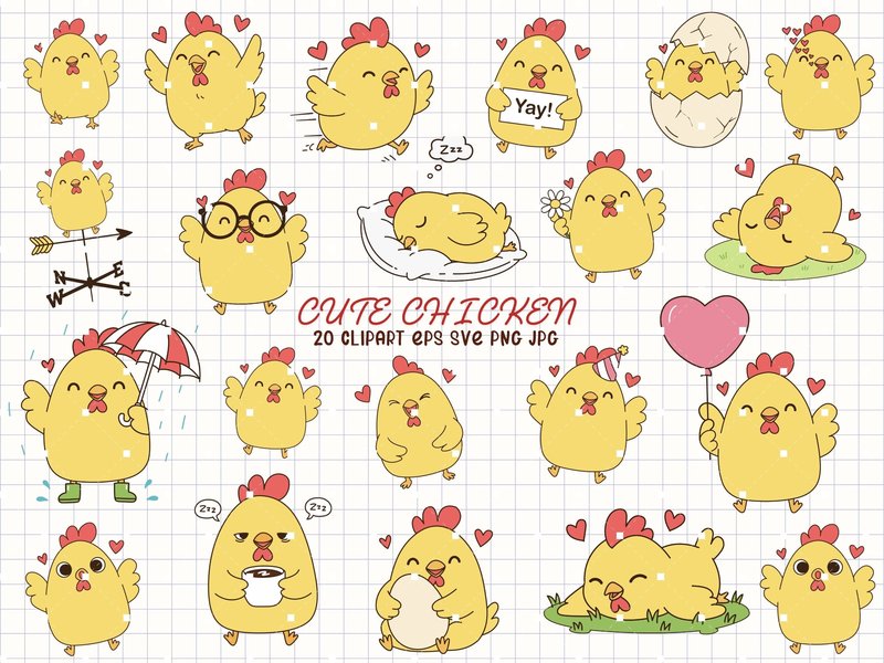 Cute Chicken Svg, Farm Animal Clipart (by MeawwaDigitalArts)