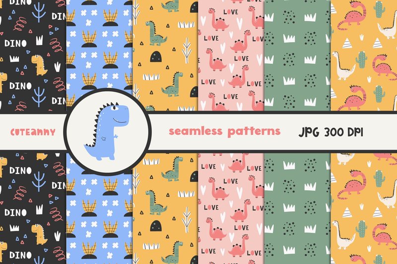 Cute Dinosaurs Kids Prints Set (by Digital Stamp For Cookies)