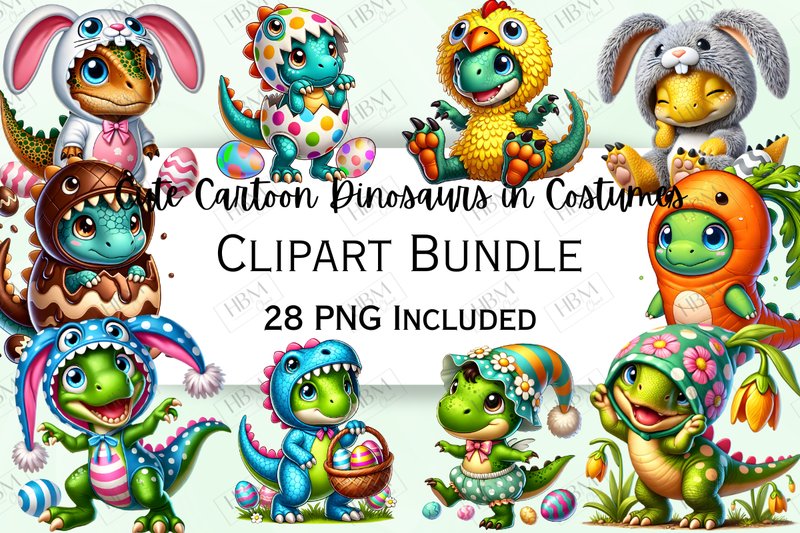 Cute Easter Dinosaurs in Costumes (by HBM Clipart)