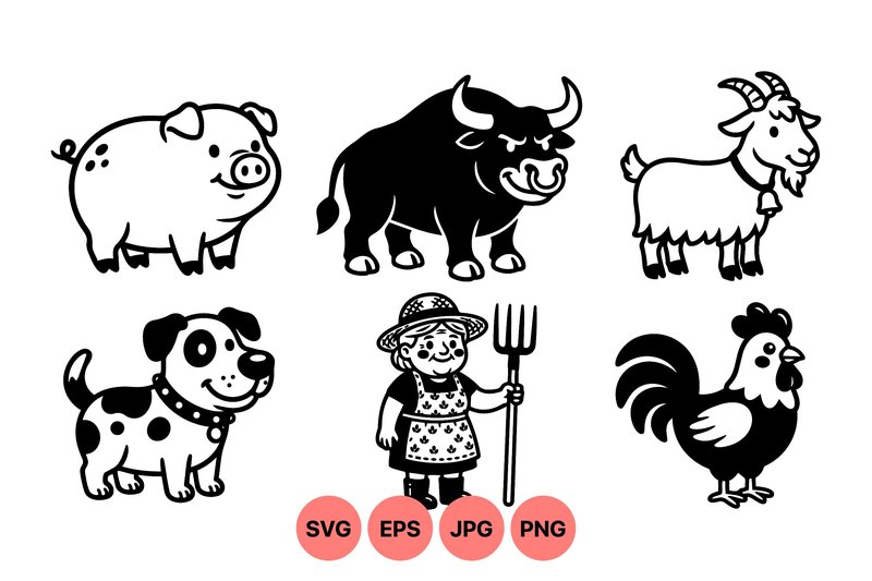 Cute Farm Animal Clipart SVG (by DesignVectx)