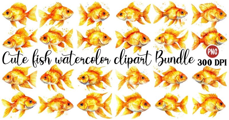 Cute Fish Watercolor Clipart Bundle (by Art King @)