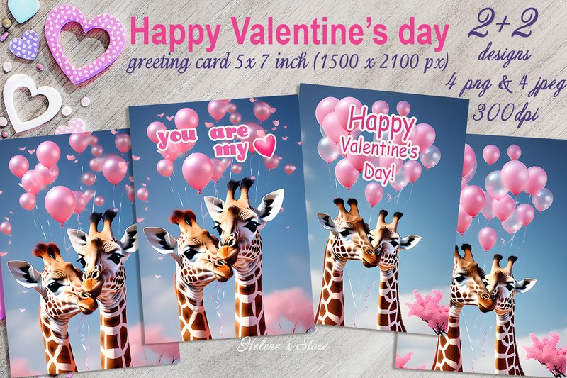 Cute Giraffes in Love Valentines Cards (by Helene's store)