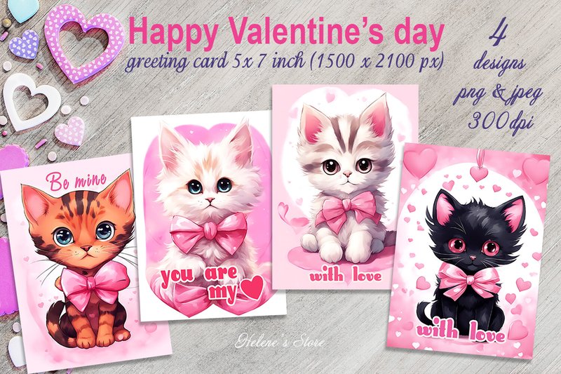 Cute Kittens Valentines Cards Printable (by Helene's store)