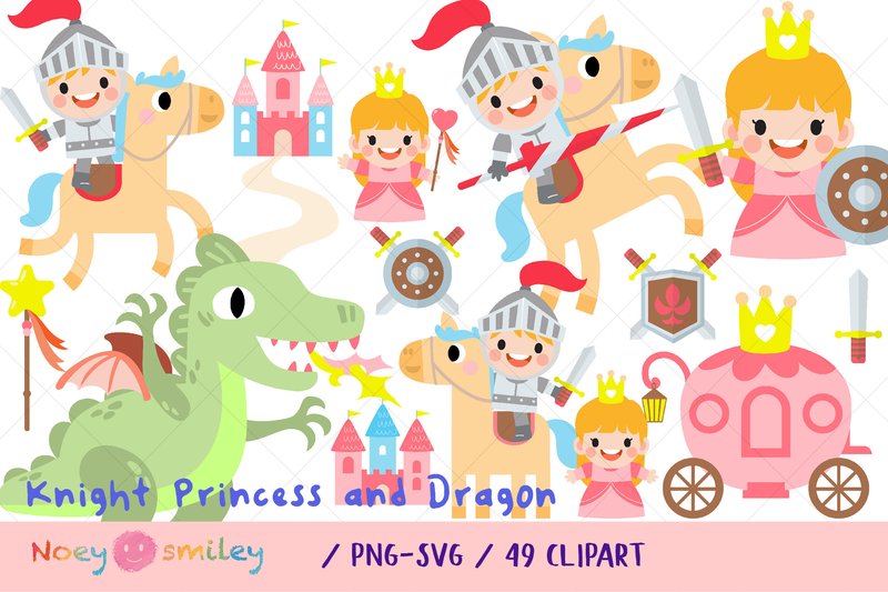 Cute Knight Princess and Dragon Clipart (by Noey smiley)