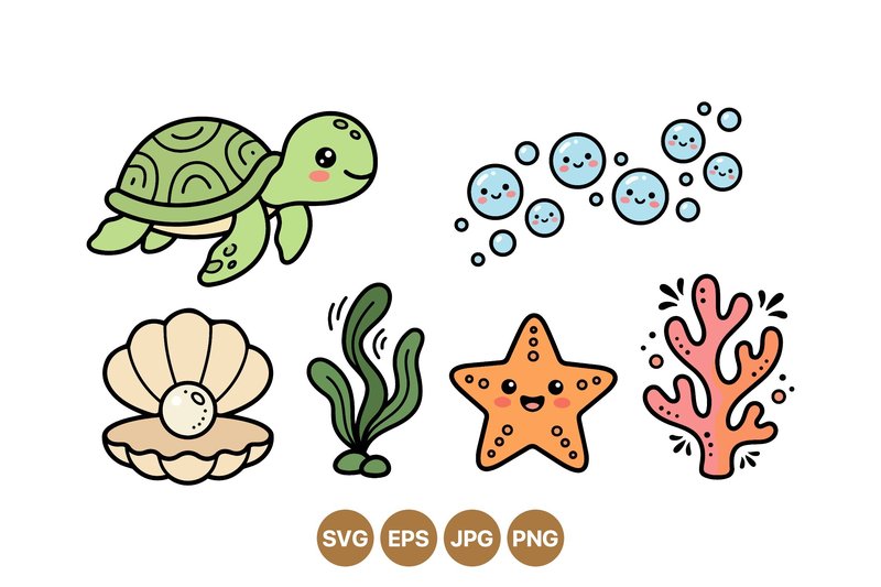 Cute Underwater Sea Life Clipart (by DesignVectx)