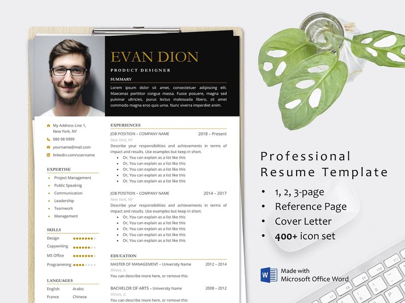 CV Resume Cover Letter Template Word (by AWRSMdesign)