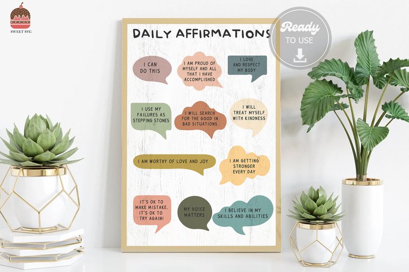 Daily Affirmations Poster, Office Decor (by SweetSVG)