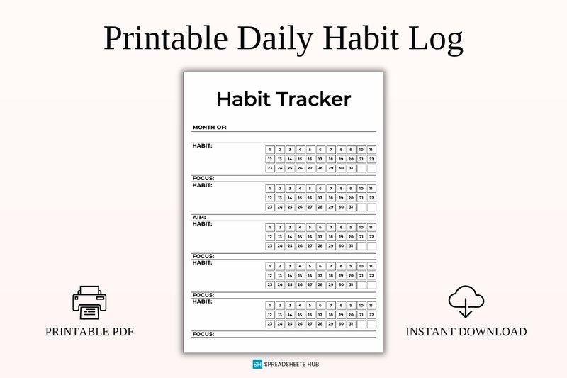 Daily Habit Log Printable PDF (by SpreadsheetsHub)