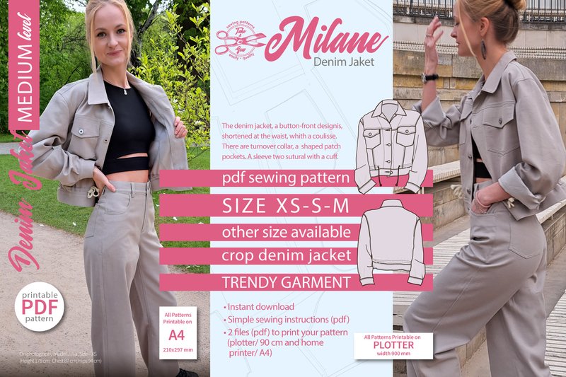 Denim Jacket Sewing Pattern Milane XS S (by TakeAndSew)