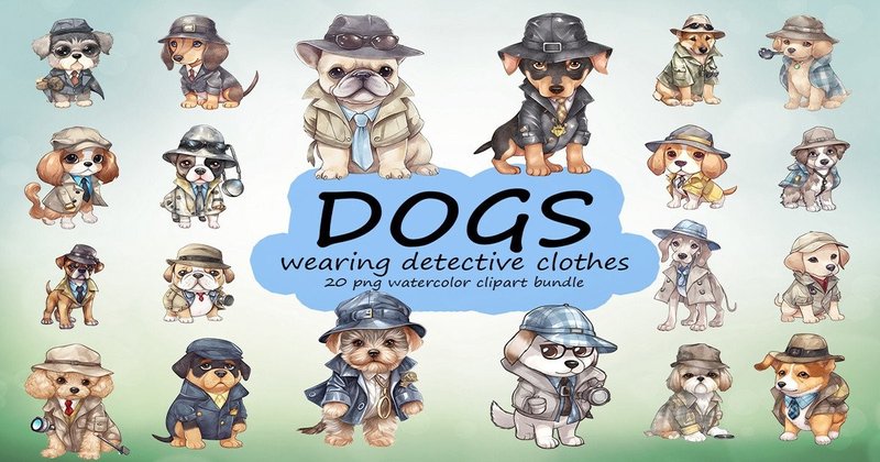 Detective Dog Watercolor Clipart Bundle (by Quoteer)