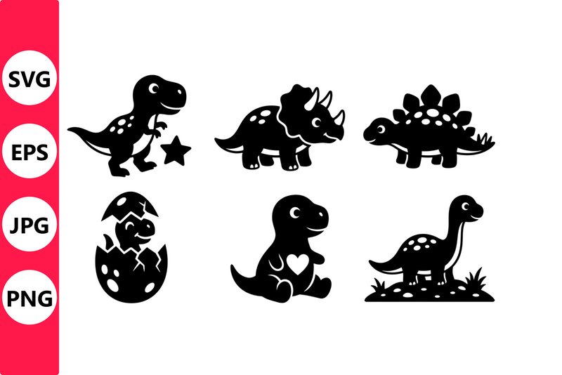 Dinosaurs Silhouettes for Kids Crafts (by SVG vector PNG)