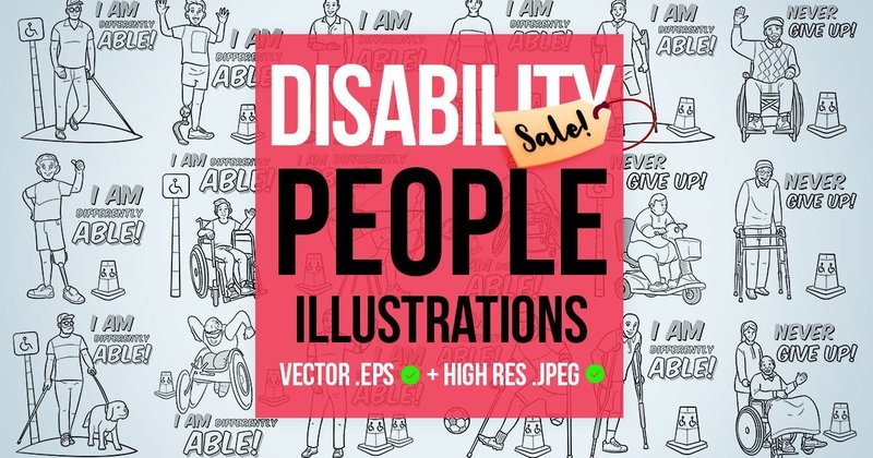Disability People Line Art Vector Illustration Bundle (by SCWorkspace)