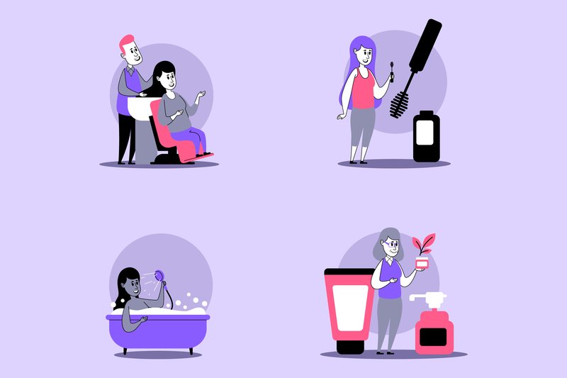 Diverse Beauty Routines in Vibrant Set (by pch.vector)