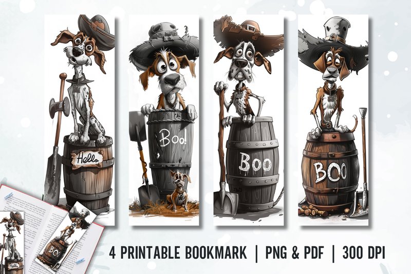 Dog Cartoon Printable Bookmark Designs (by Babydell Art)