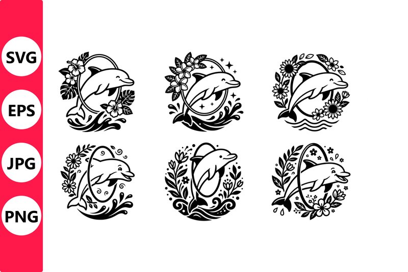 Dolphin Circle Tattoo Designs with (by SVG vector PNG)