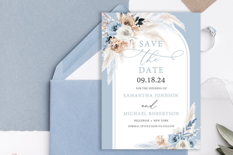 Dusty Blue Winter Flowers Save the Date (by Blush Roses)
