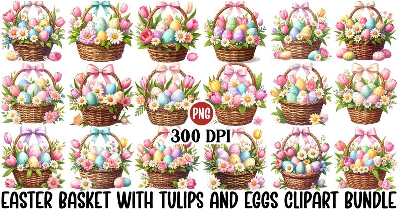 Easter Basket and Eggs Clipart Bundle (by Art King @)