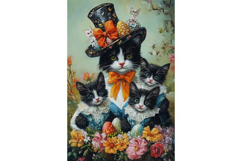 Easter Cat Family Holiday Décor Art (by Debbie Fagan)