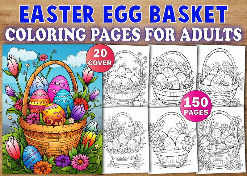 Easter Egg Basket Coloring Pages Adults (by KDP TEMPLATES ART)
