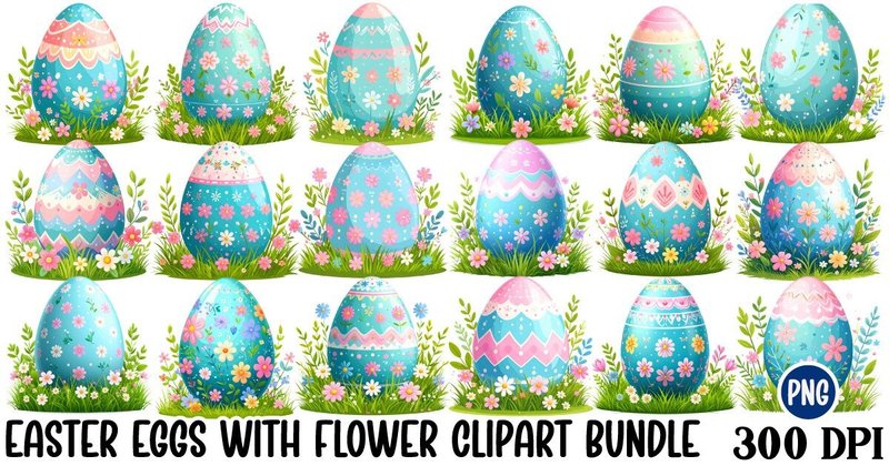 Easter Eggs with Flower Clipart Bundle (by Art King @)