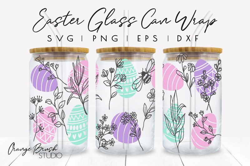 Easter Wildflowers Can Glass Wrap Svg (by Orange Brush Studio)