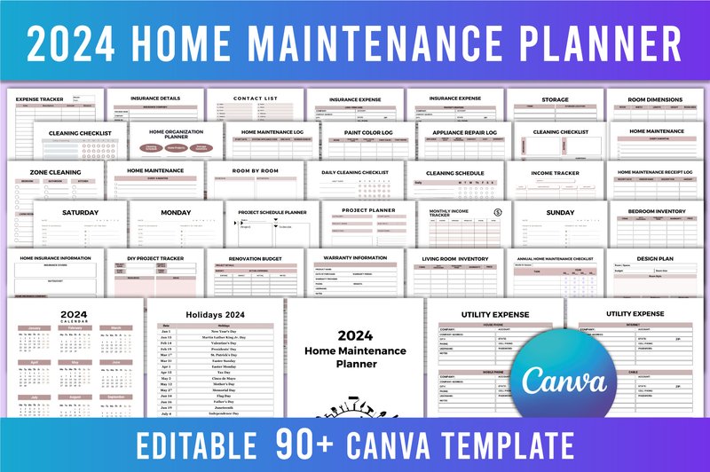 Editable 2024 Home Maintenance Planner (by Shumaya)