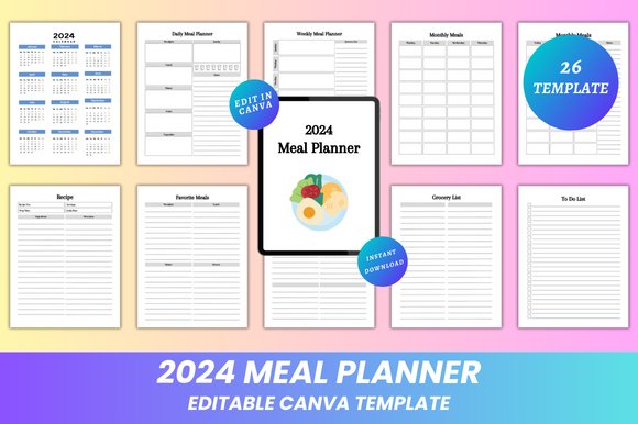 Editable 2024 Meal Planner Canva KDP (by DIGITAL PRINT BOX)