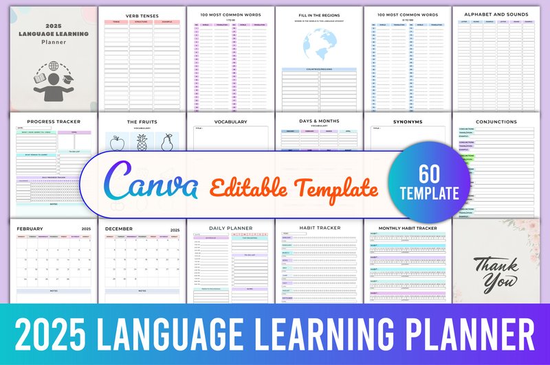 Editable 2025 Language Learning Planner (by KDPMart)