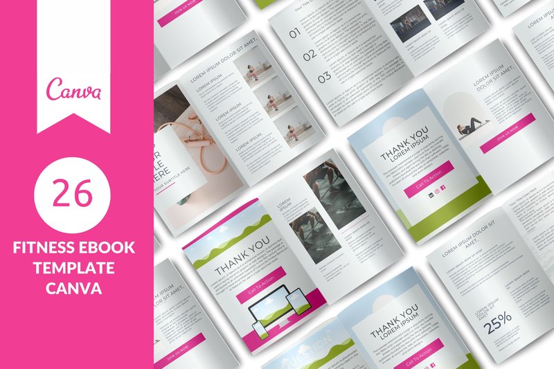 Editable Fitness Ebook Template Canva (by Rosy Studios)
