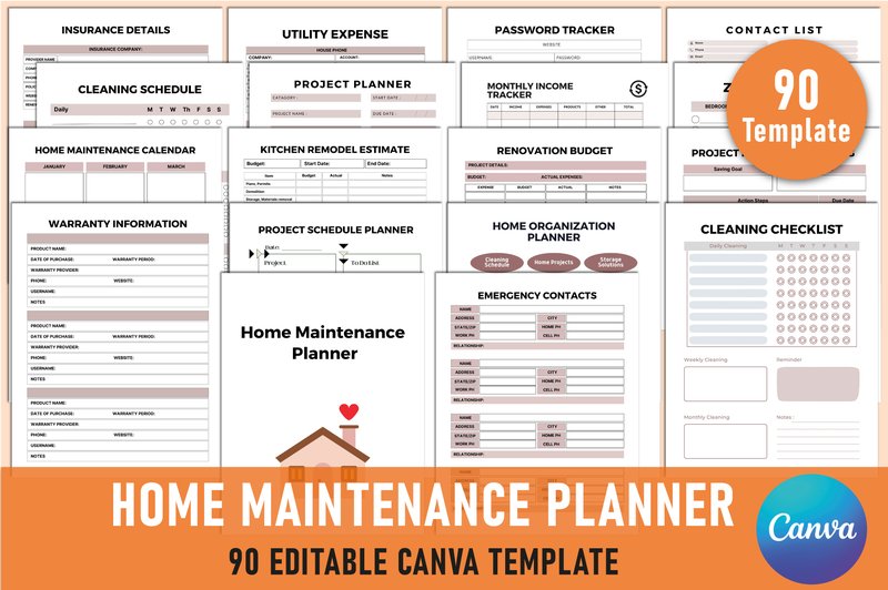 Editable Home Maintenance Planner Canva (by Shumaya)