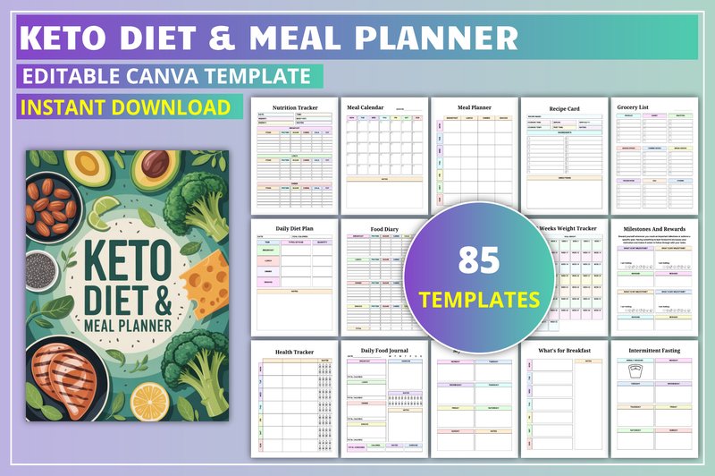 Editable Keto Diet & Meal Planner (by KDP GALLERY)