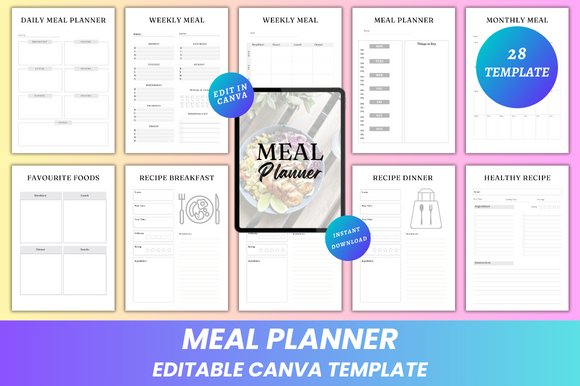 Editable Meal Planner Canva KDP Interior (by DIGITAL PRINT BOX)