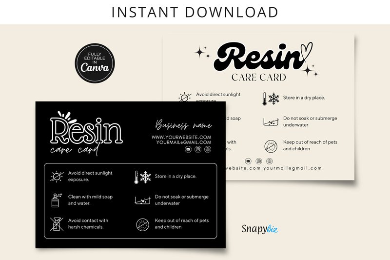 Editable Resin Care Guide Card Template (by SnapyBiz)
