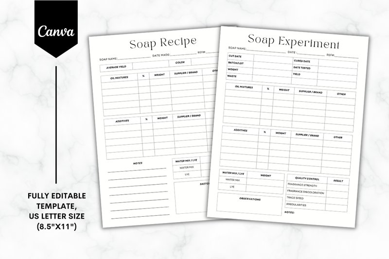 Editable Soap Recipe Sheet Template 1 (by Sundiva Design)