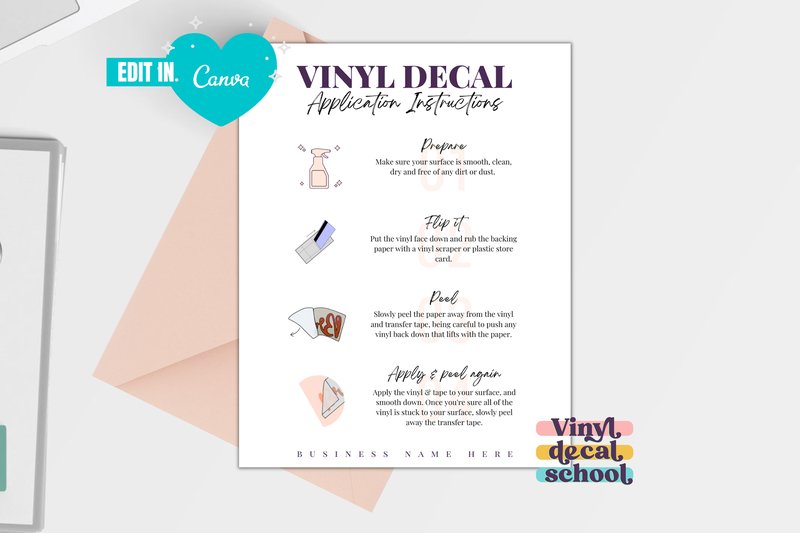 Editable Vinyl Decal Instruction Card (by vinyldecalschool)