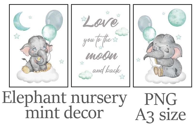 Elephant Nursery Decor Mint (by Vix)